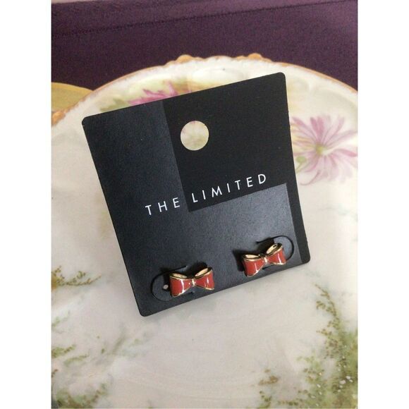 NWT The Limited Little Red Bow Earrings Red/ Gold Pierced Studs - Picture 6 of 11